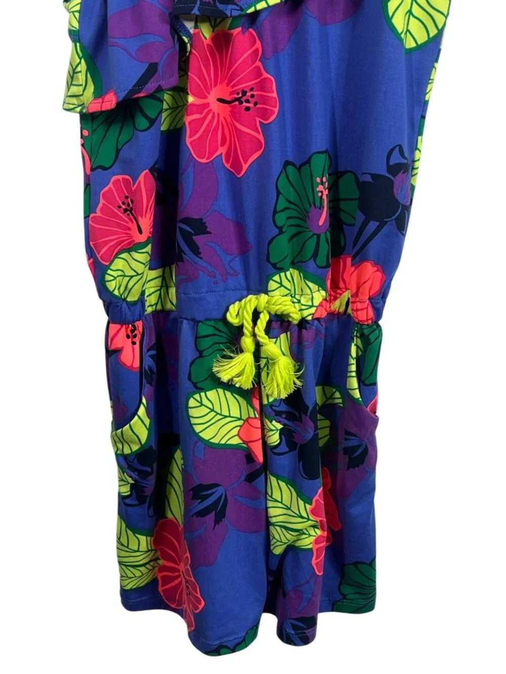 Falls Creek Girls L 10/12 Blue Floral One Shoulder Ruffle Romper Boho